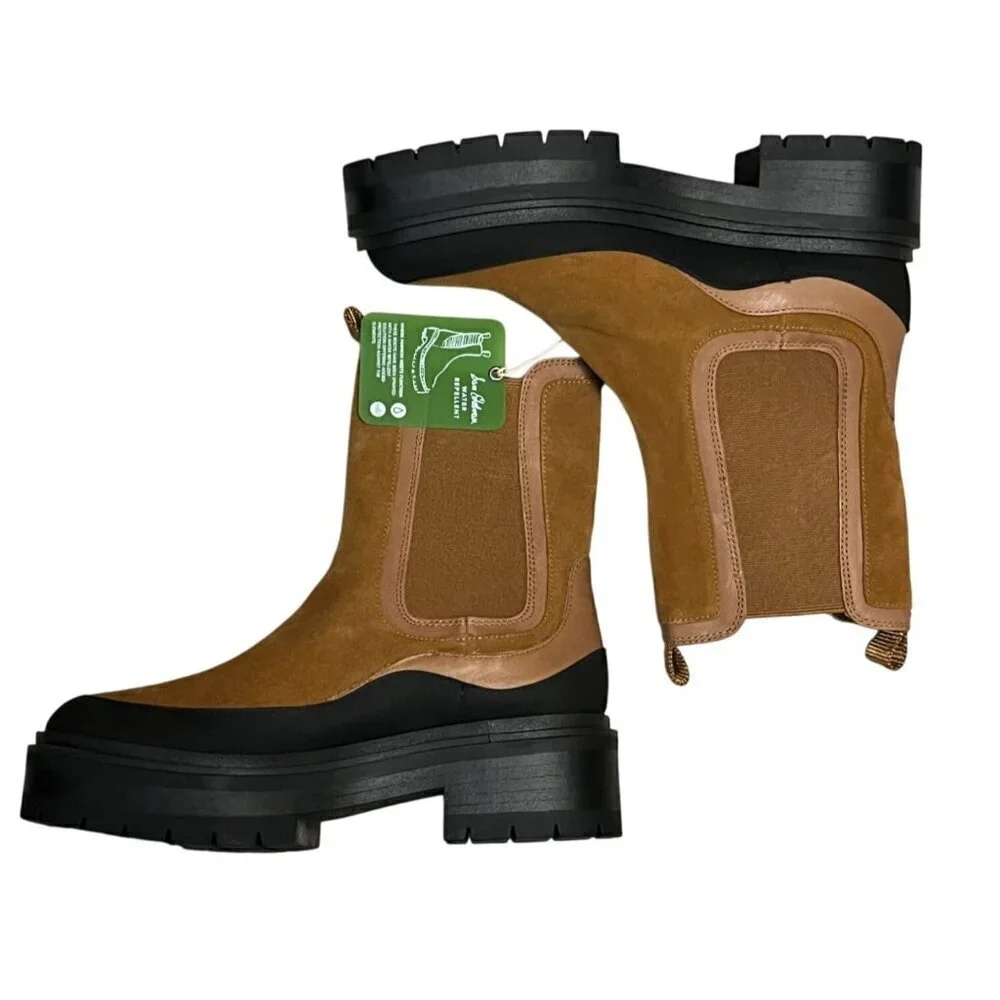 Sam Edelman Lulia Camel Suede Chelsea Lug Sole Boots Size 7.5 NIB